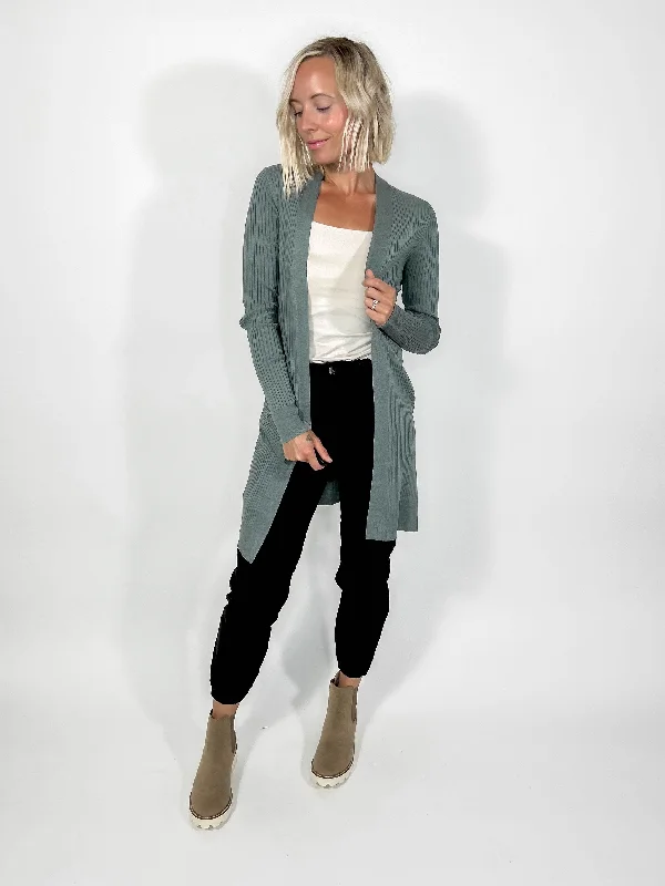 Classic Ribbed Duster Cardigan- SPRUCE