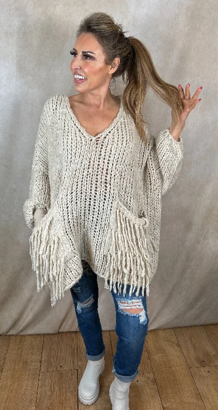 Della Chunky Knit Tassel Pocket Jumper