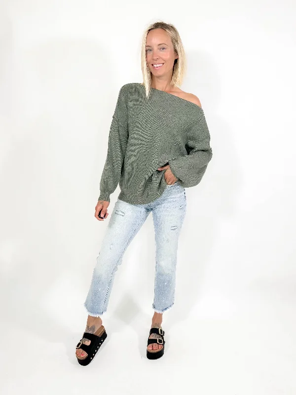 Reagan Boat Neck Sweater- BASIL