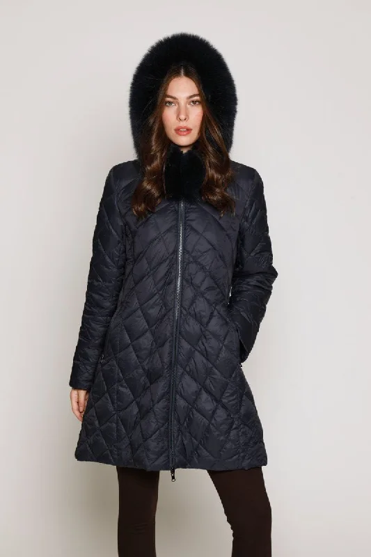 #1281HD Reversible Down & Rabbit Coat with Diamond-Shaped Quilting REDUCED  $275