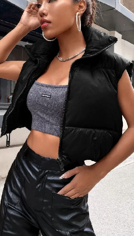 Black Cropped Puffer Gilet