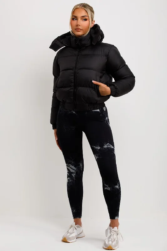 Puffer Jacket With Hood Black