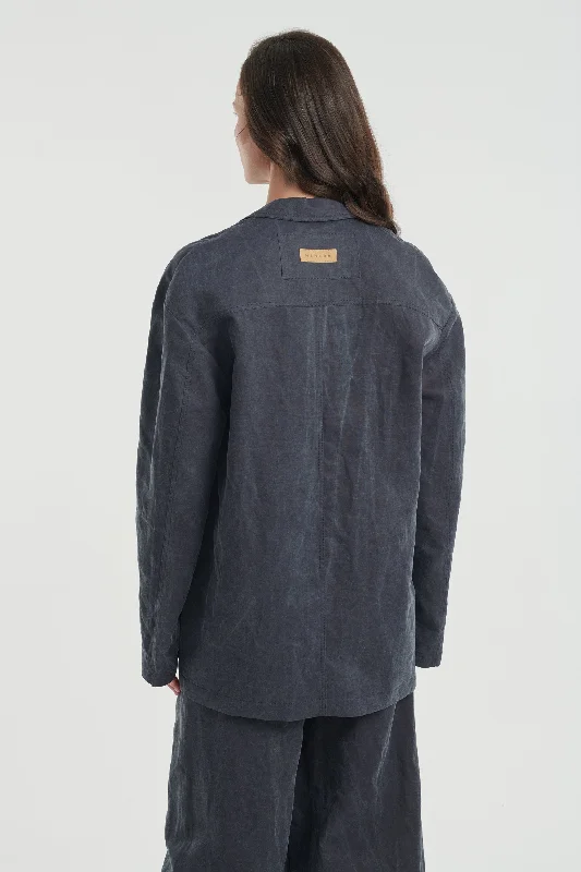 Faded blue cotton linen workwear jacket