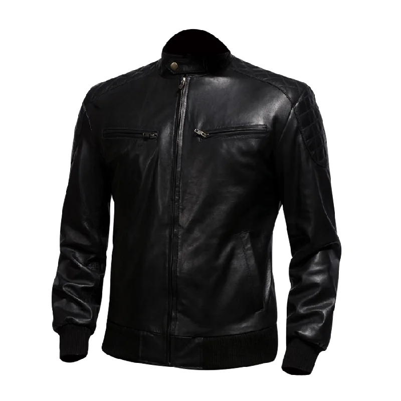 Men's Bomber Jacket: Men's Seven Black Leather Bomber Jacket