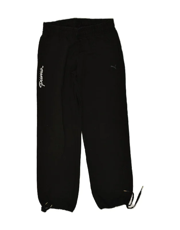 PUMA Womens Graphic Tracksuit Trousers Joggers UK 12 Medium Black Cotton