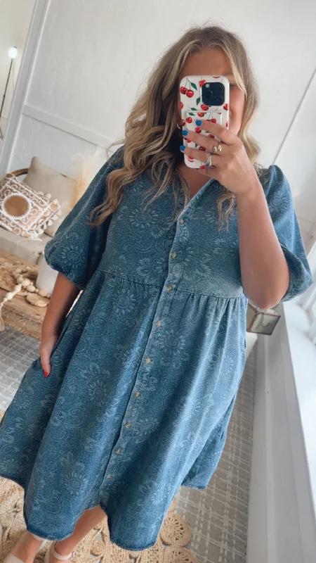 Dixie Denim Puff Sleeve Mini Dress