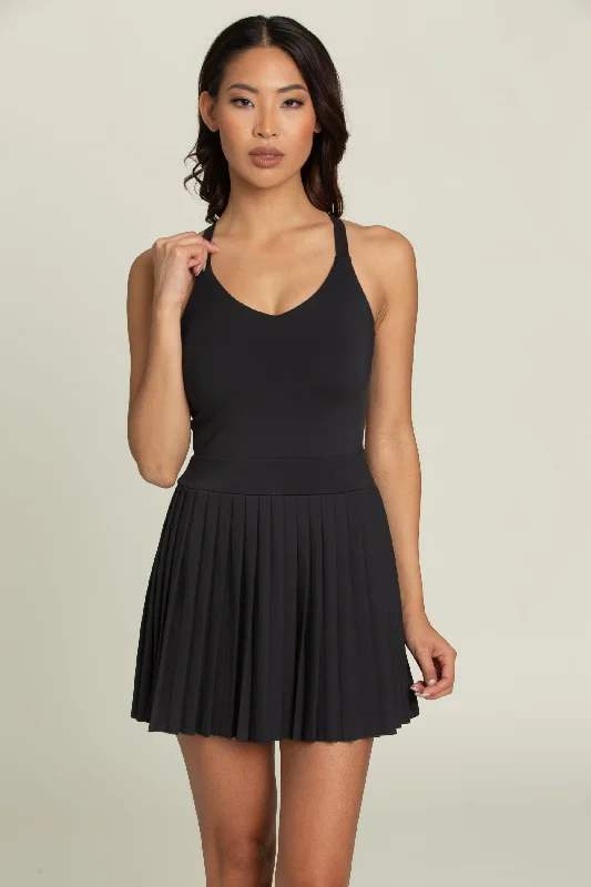 Black Y Back Adjustable Pleated Dress