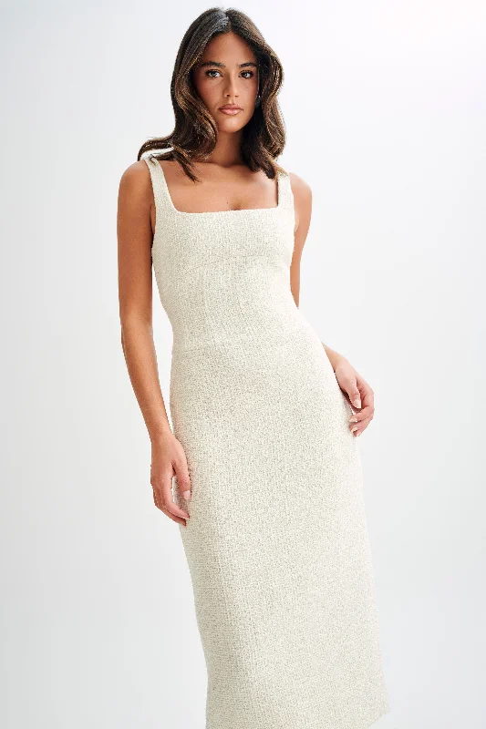 Calder Tweed Midi Dress - Ivory