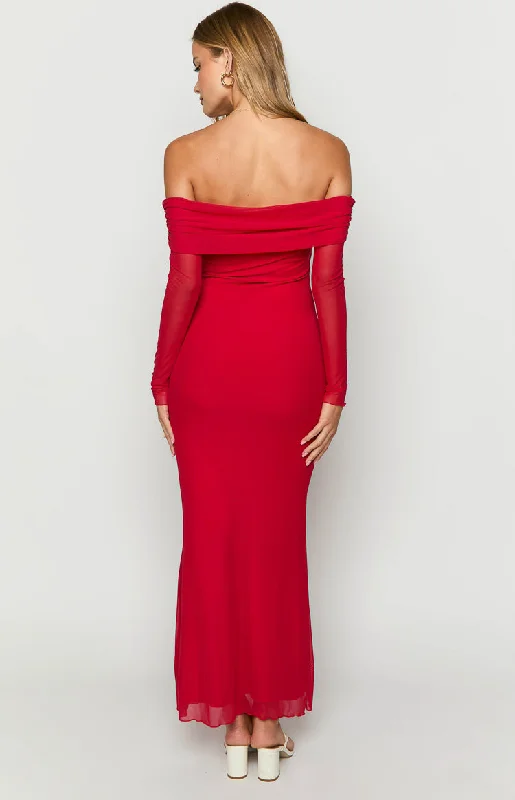 Coraline Red Long Sleeve Maxi Dress