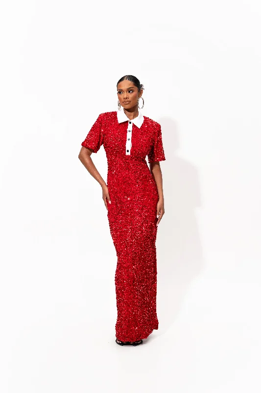 DAYA Sequin Maxi Dress in RUBY