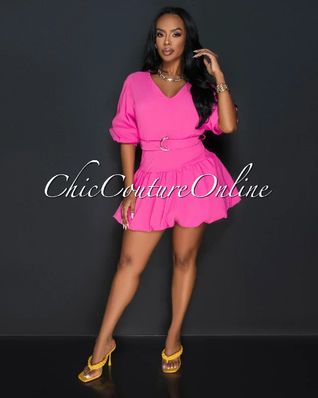 Dessa Fuchsia Bubble Sleeves Dress