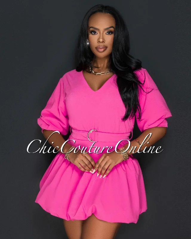 Dessa Fuchsia Bubble Sleeves Dress