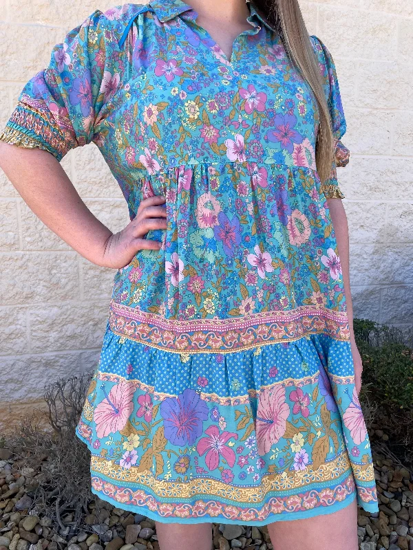 Dream On Teal Floral Dress