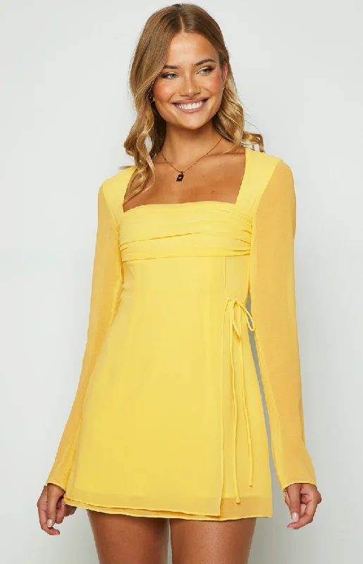 Lucy Yellow Long Sleeve Mini Dress