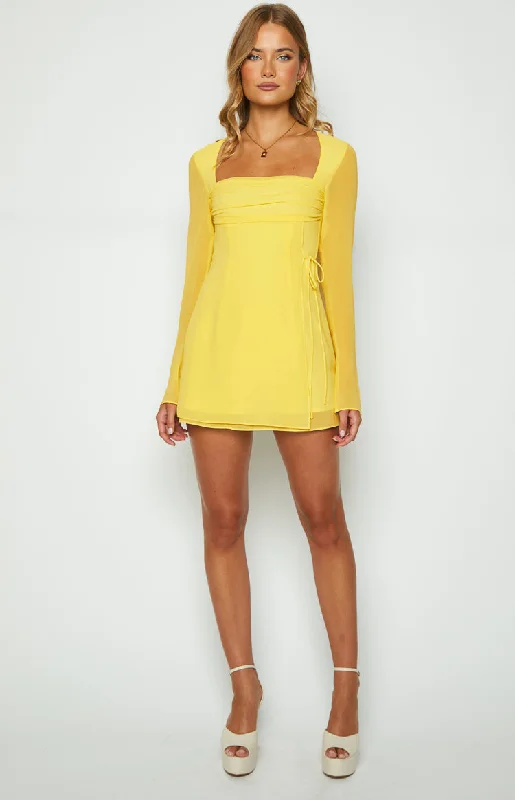 Lucy Yellow Long Sleeve Mini Dress