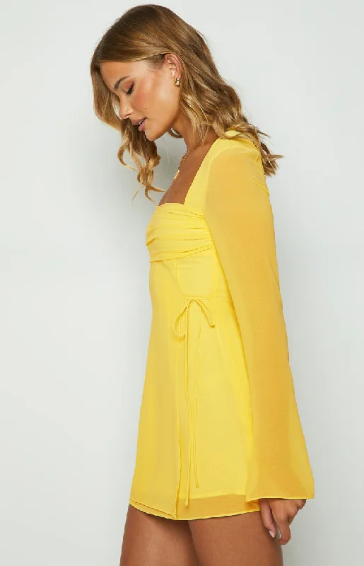 Lucy Yellow Long Sleeve Mini Dress