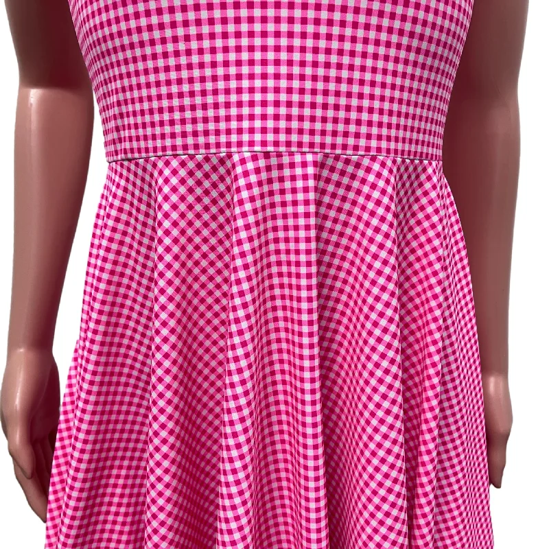 Pink Plaid Gingham Barbie Skater Dress | Pink Checkered Spandex Dress