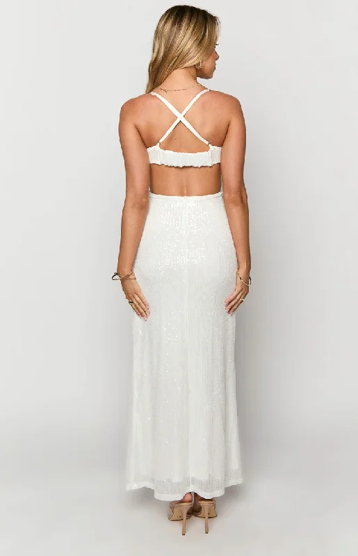 Taleah White Sequin Cut Out Maxi Dress