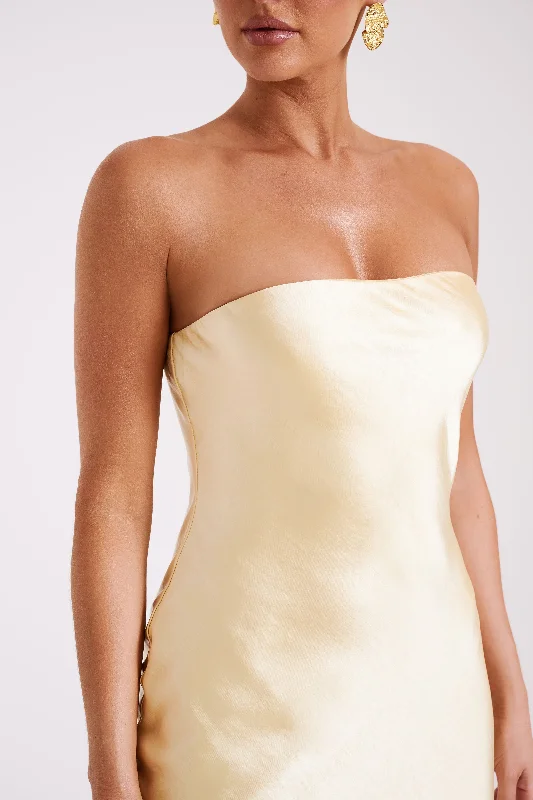 Tyler Strapless Satin Midi Dress - Butter