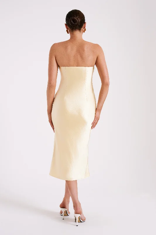 Tyler Strapless Satin Midi Dress - Butter