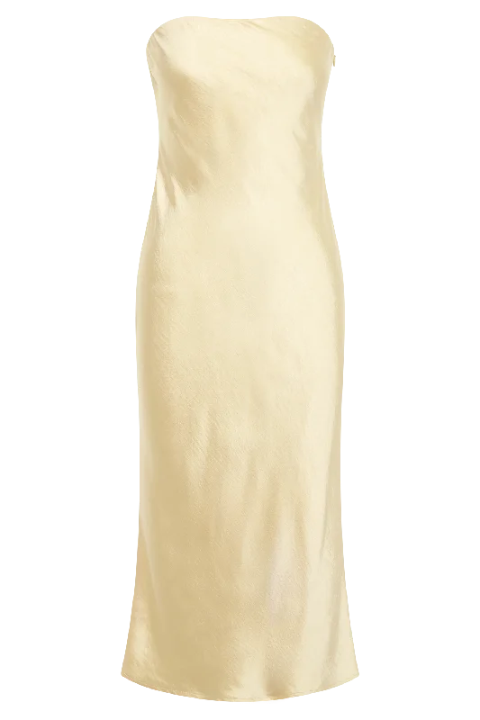 Tyler Strapless Satin Midi Dress - Butter