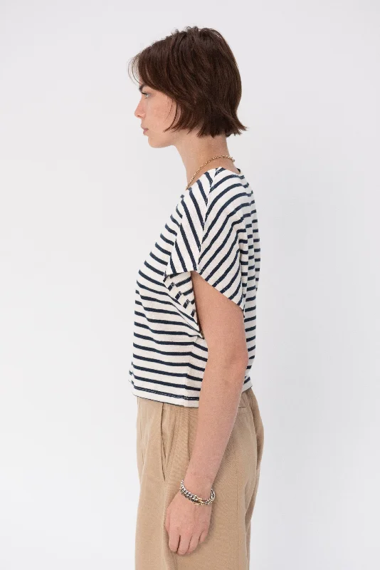 Luju Crop Tee, Navy Cream Stripe