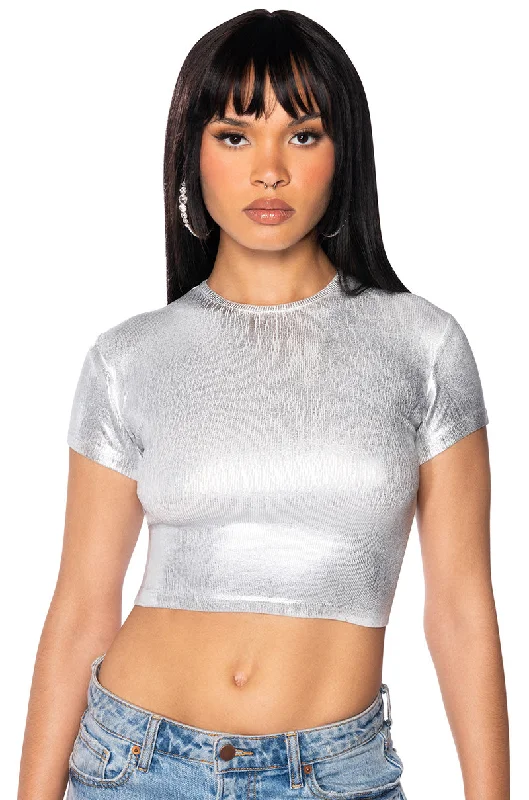 ARIES METALLIC RIB SHORT SLEEVE T SHIRT IN WHITE