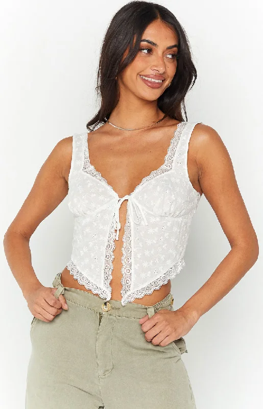 Claudia White Tie Front Top