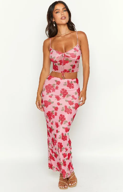 Emz Pink Floral Mesh Cami