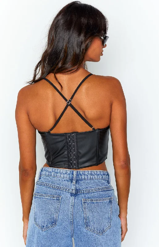 Hartford Black PU Corset Top