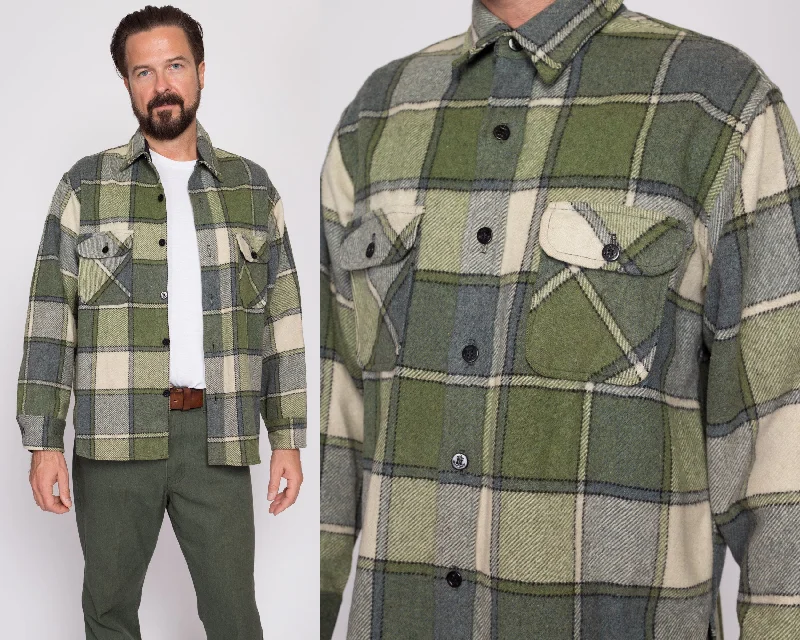 Large 70s Green Plaid Wool Shirt