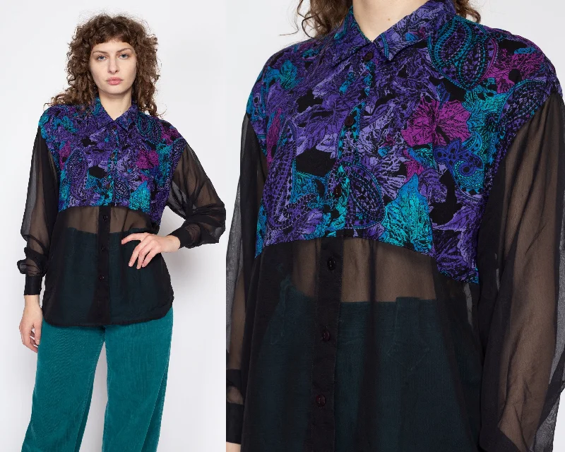 Medium 90s Sheer & Abstract Paisley Print Blouse