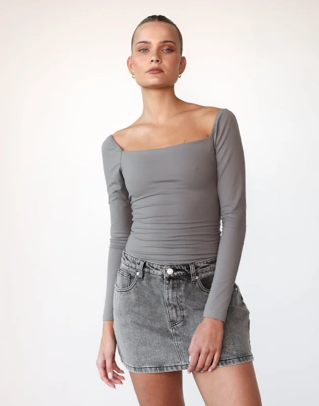 Monae Long Sleeve Bodysuit (Grey)