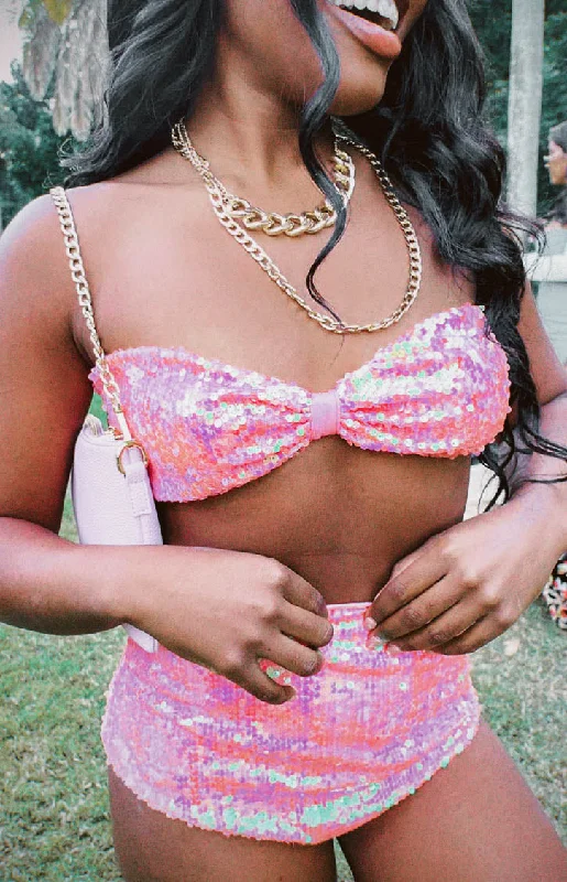 Nyra Pink Sequin Strapless Bralette Top