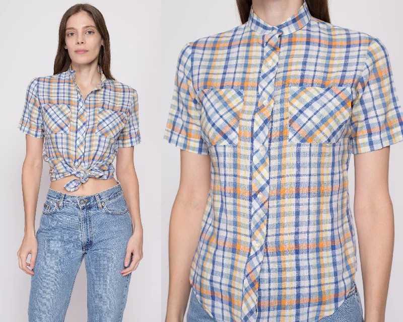 Small 70s Plaid Button Up Top