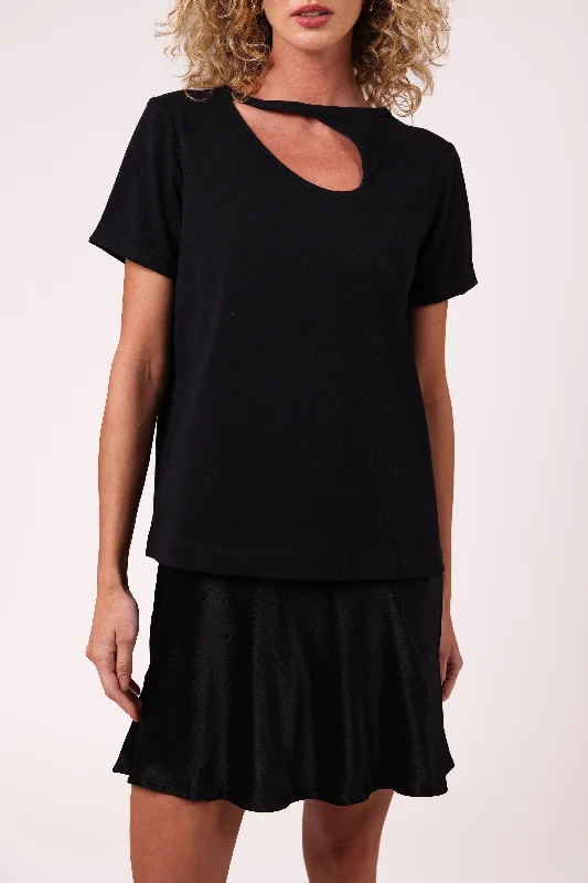 ""The Stefanie""- Boyfriend Cut Out Detail T-shirt (Black)