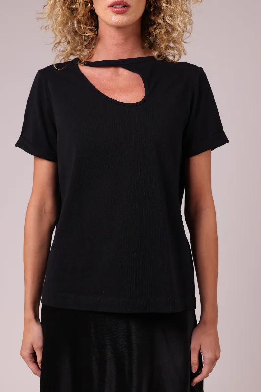 ""The Stefanie""- Boyfriend Cut Out Detail T-shirt (Black)