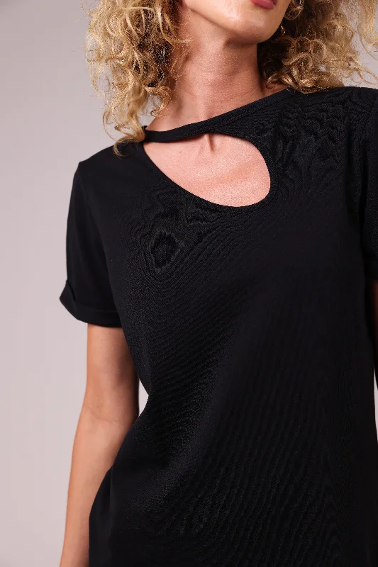 ""The Stefanie""- Boyfriend Cut Out Detail T-shirt (Black)