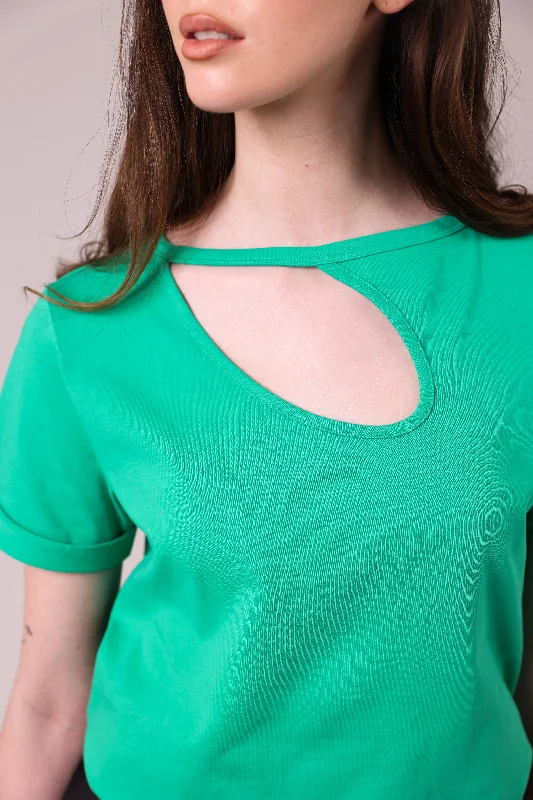 ""The Stefanie""- Boyfriend Cut Out Detail T-shirt (Green)