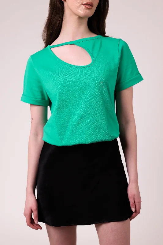 ""The Stefanie""- Boyfriend Cut Out Detail T-shirt (Green)