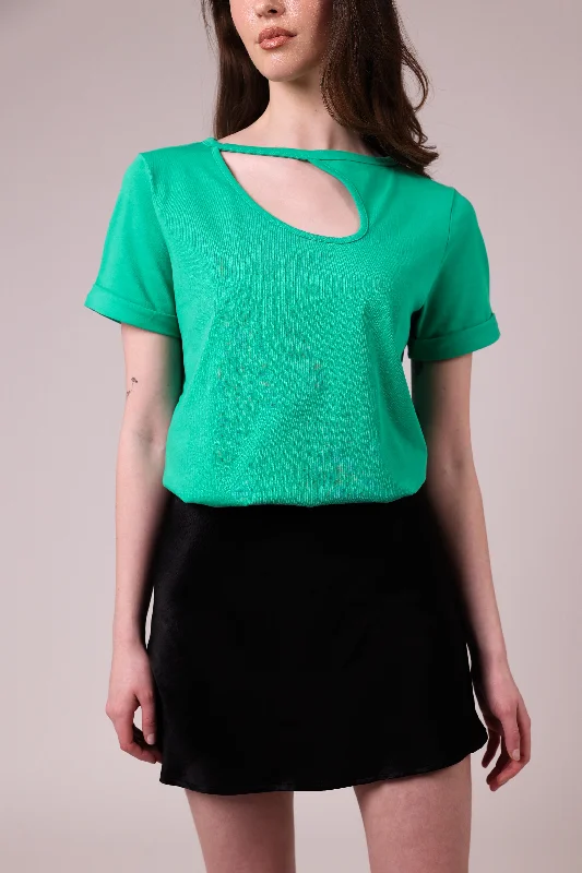 ""The Stefanie""- Boyfriend Cut Out Detail T-shirt (Green)