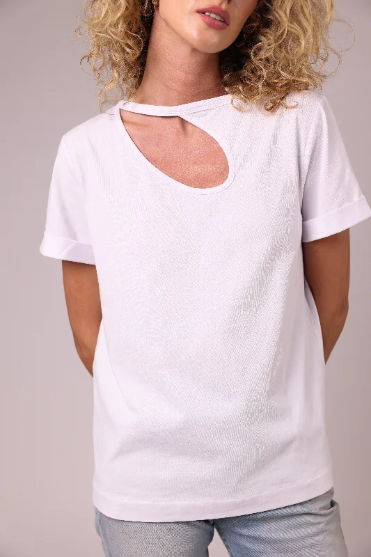 ""The Stefanie""- Boyfriend Cut Out Detail T-shirt (White)