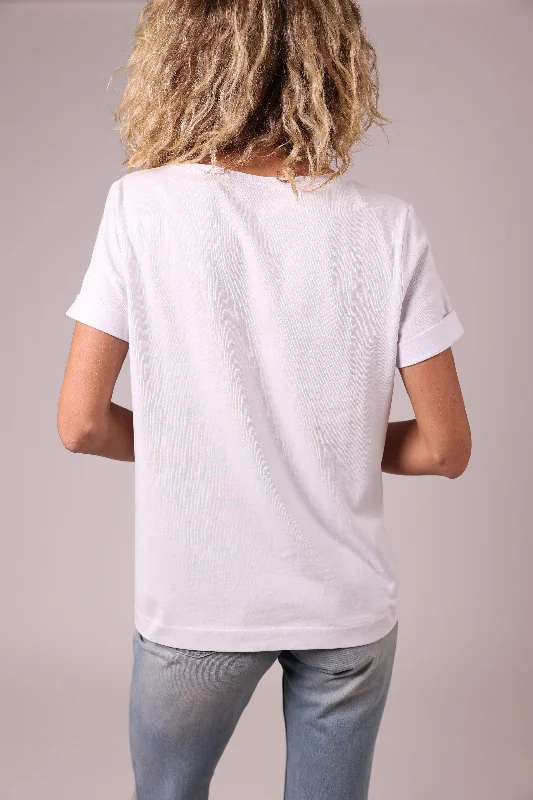 ""The Stefanie""- Boyfriend Cut Out Detail T-shirt (White)