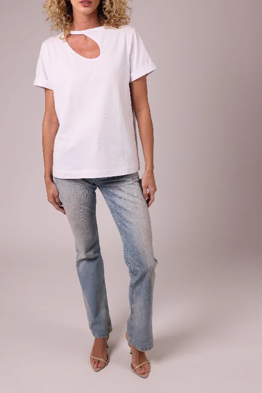 ""The Stefanie""- Boyfriend Cut Out Detail T-shirt (White)