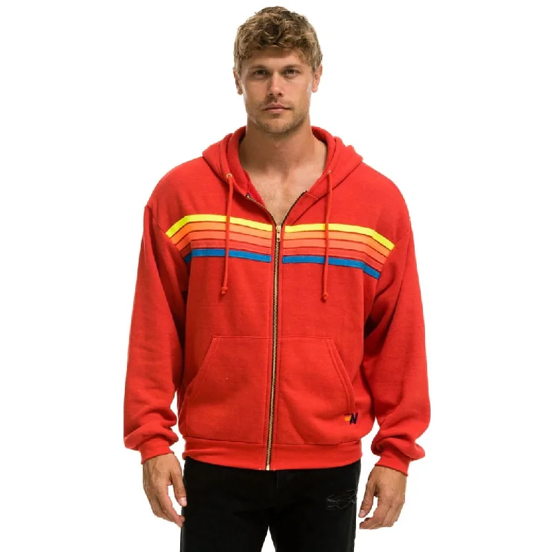 5 Stripe Zip Hoodie (Red + Neon Rainbow)