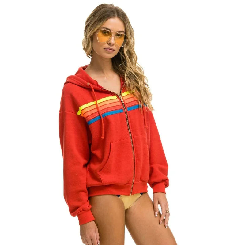 5 Stripe Zip Hoodie (Red + Neon Rainbow)