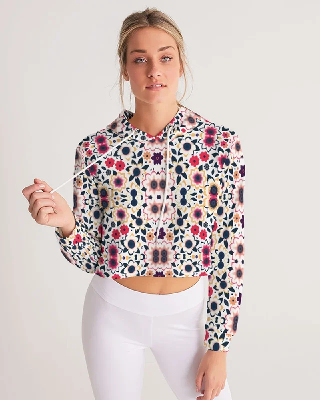 Abstract flower pattern Women's All-Over Print Cropped Hoodie