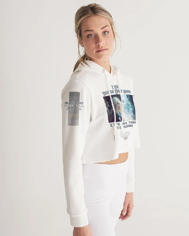 Beautiful white woman my time to shine Women's All-Over Print Cropped Hoodie