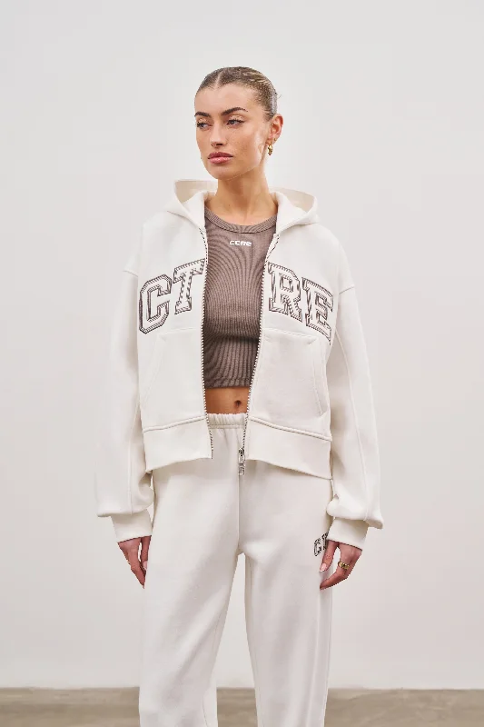 CTRE CROPPED ZIP THROUGH HOODIE - OFF WHITE