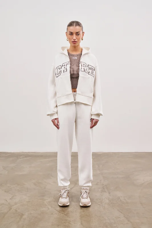 CTRE CROPPED ZIP THROUGH HOODIE - OFF WHITE